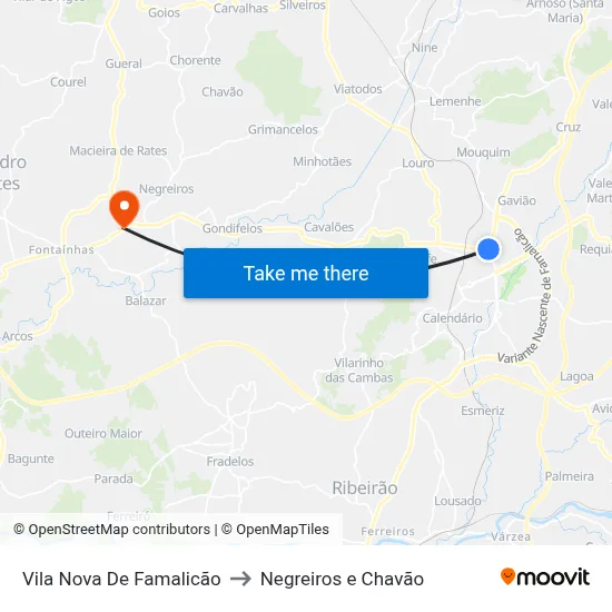 Vila Nova De Famalicão to Negreiros e Chavão map