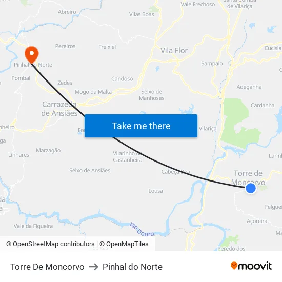 Torre De Moncorvo to Pinhal do Norte map