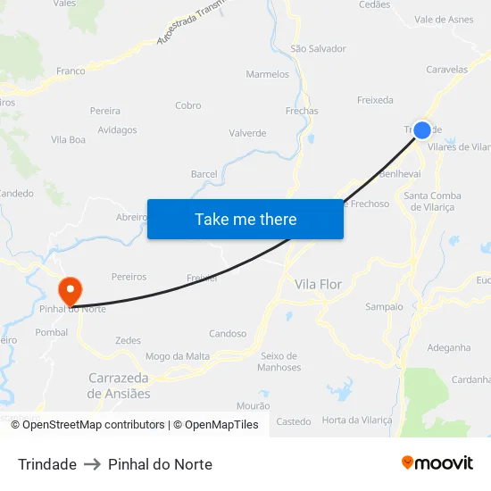 Trindade to Pinhal do Norte map
