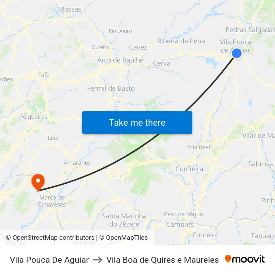 Vila Pouca De Aguiar to Vila Boa de Quires e Maureles map