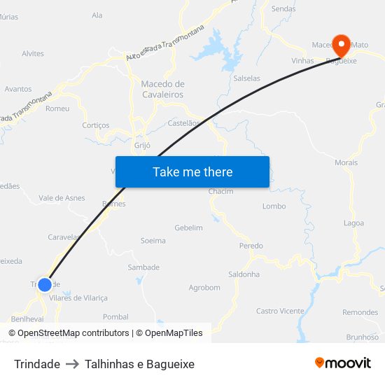 Trindade to Talhinhas e Bagueixe map