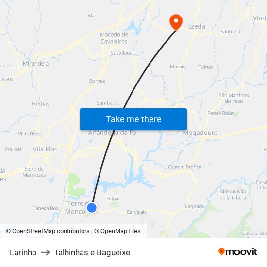 Larinho to Talhinhas e Bagueixe map