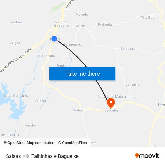 Salsas to Talhinhas e Bagueixe map