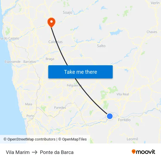 Vila Marim to Ponte da Barca map