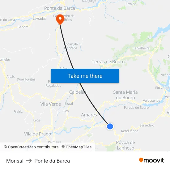 Monsul to Ponte da Barca map