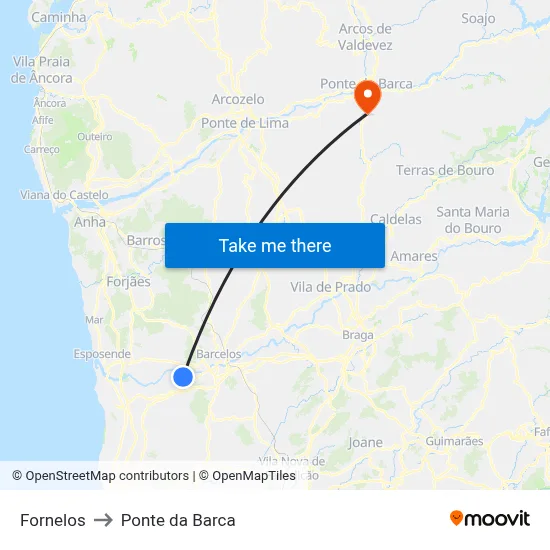 Fornelos to Ponte da Barca map