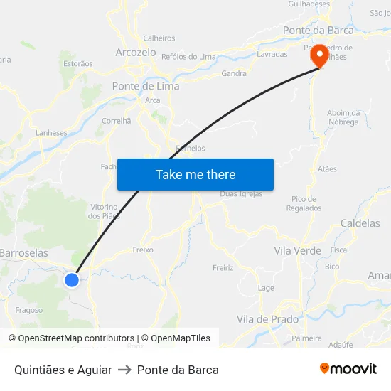Quintiães e Aguiar to Ponte da Barca map