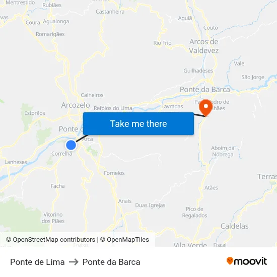 Ponte de Lima to Ponte da Barca map