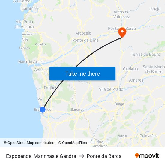 Esposende, Marinhas e Gandra to Ponte da Barca map