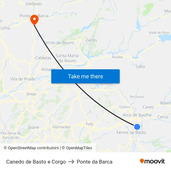 Canedo de Basto e Corgo to Ponte da Barca map