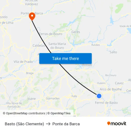 Basto (São Clemente) to Ponte da Barca map