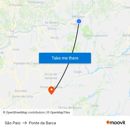 São Paio to Ponte da Barca map