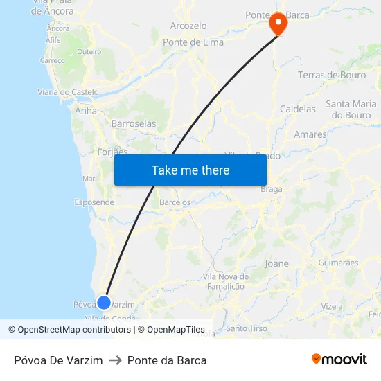 Póvoa De Varzim to Ponte da Barca map