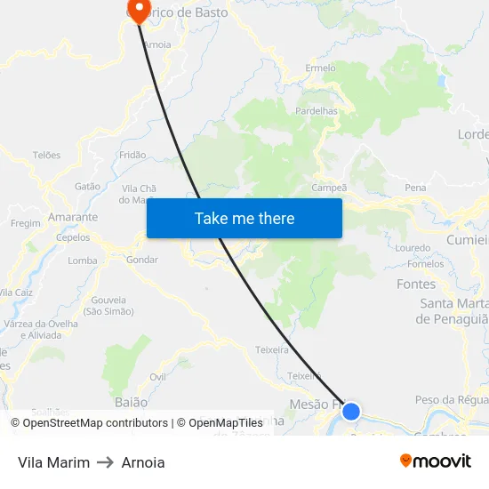 Vila Marim to Arnoia map