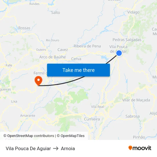 Vila Pouca De Aguiar to Arnoia map