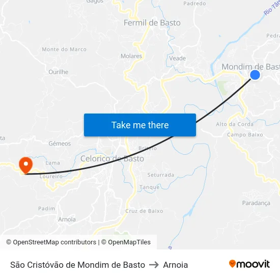 São Cristóvão de Mondim de Basto to Arnoia map