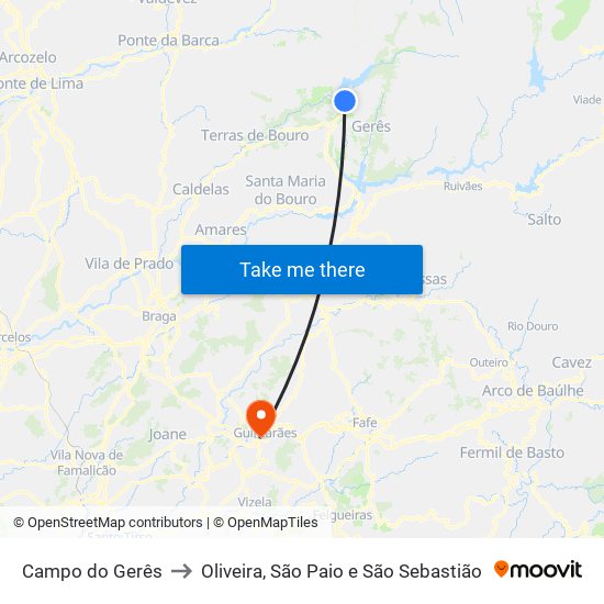 Campo do Gerês to Oliveira, São Paio e São Sebastião map