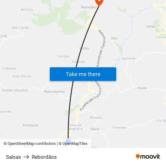 Salsas to Rebordãos map