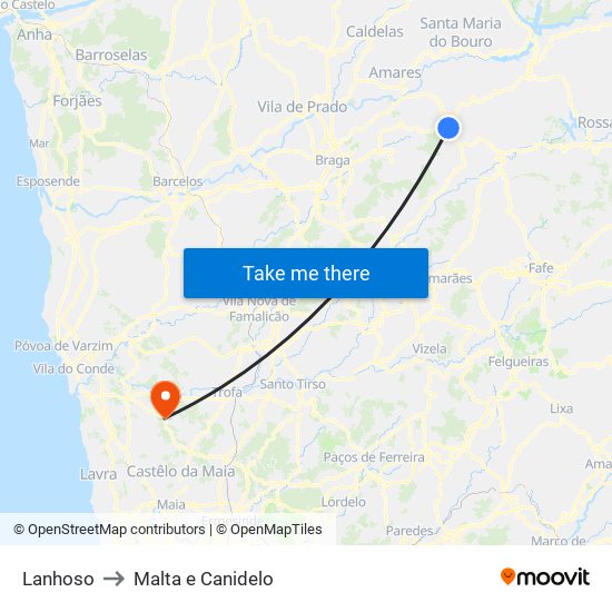 Lanhoso to Malta e Canidelo map