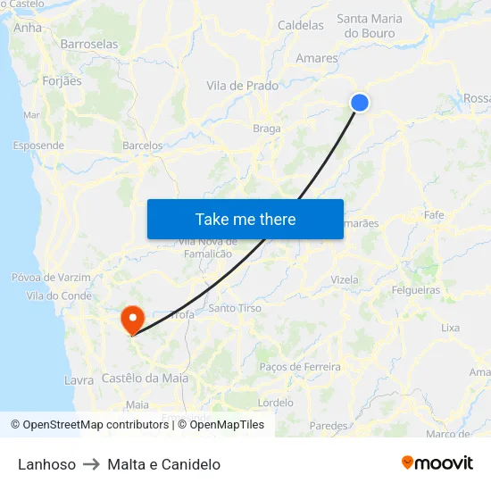 Lanhoso to Malta e Canidelo map