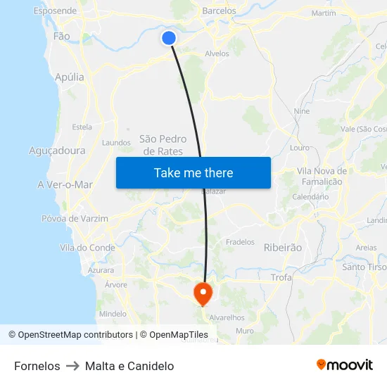 Fornelos to Malta e Canidelo map