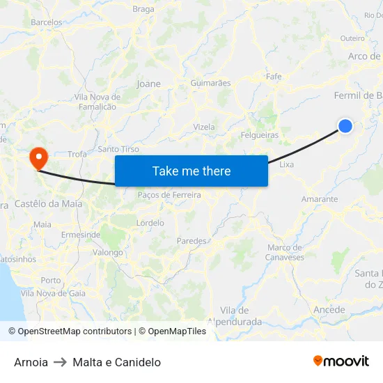 Arnoia to Malta e Canidelo map