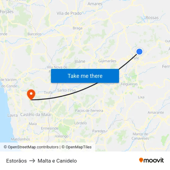 Estorãos to Malta e Canidelo map