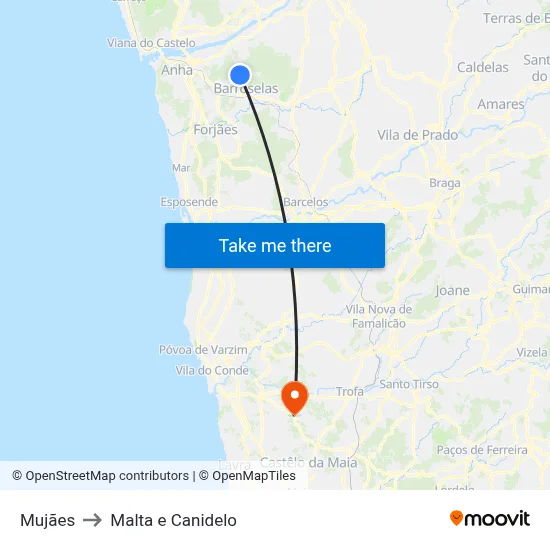 Mujães to Malta e Canidelo map