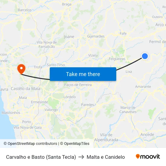 Carvalho e Basto (Santa Tecla) to Malta e Canidelo map