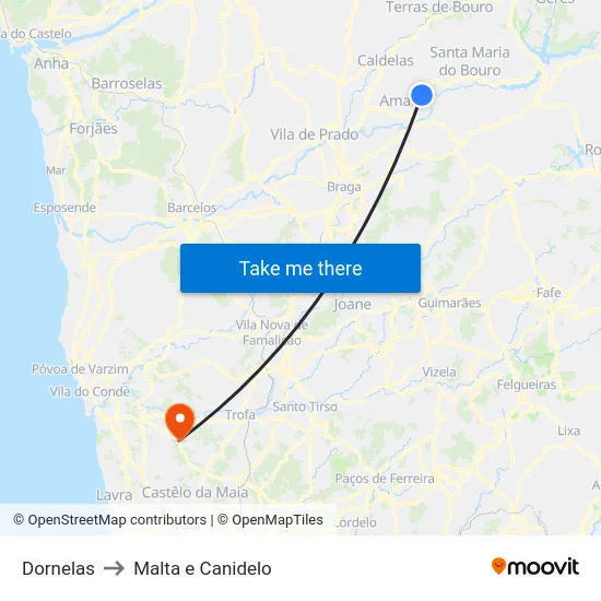 Dornelas to Malta e Canidelo map
