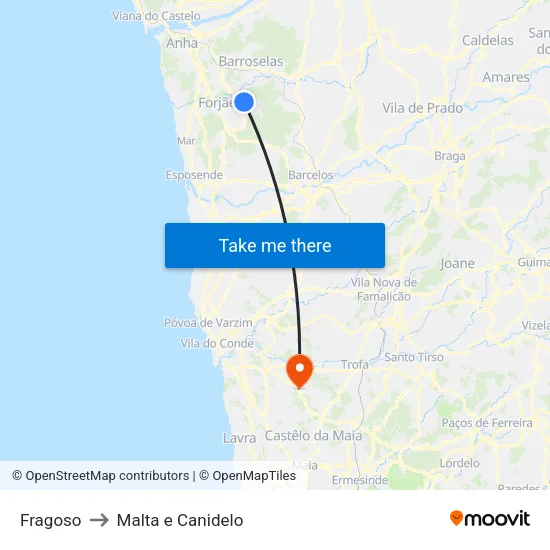 Fragoso to Malta e Canidelo map
