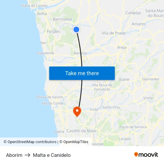 Aborim to Malta e Canidelo map