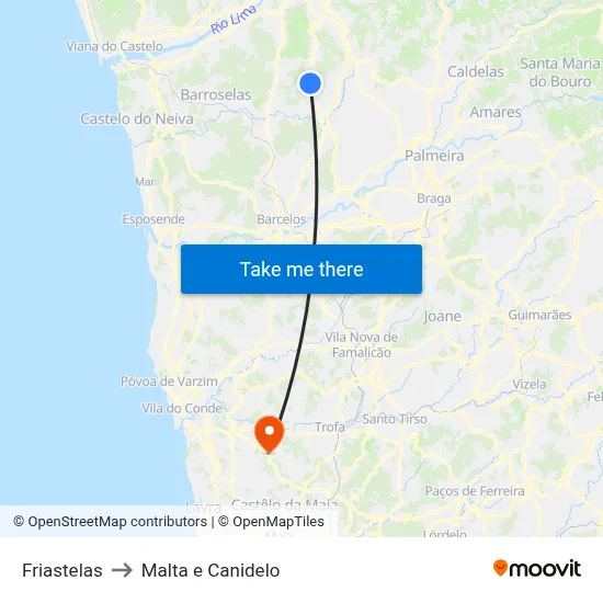 Friastelas to Malta e Canidelo map