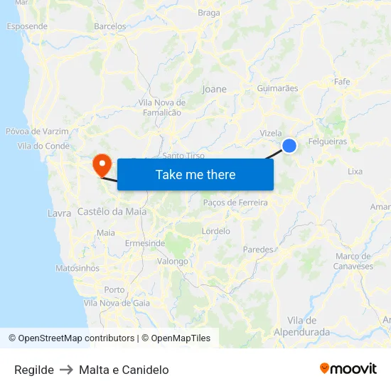 Regilde to Malta e Canidelo map