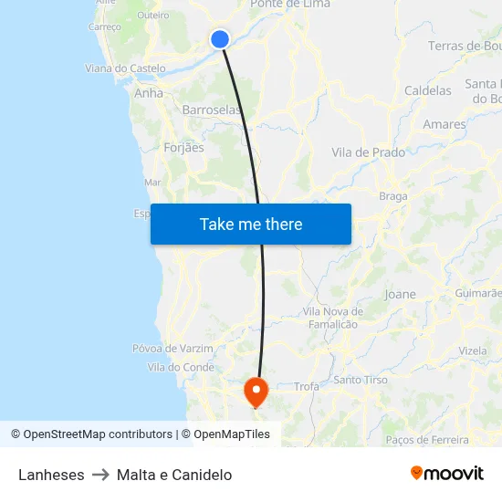 Lanheses to Malta e Canidelo map