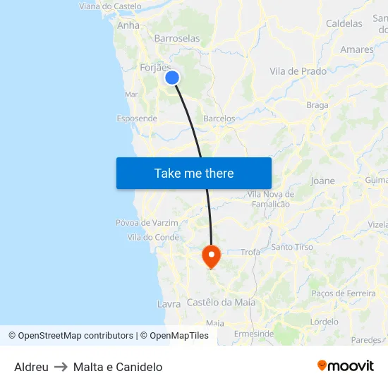Aldreu to Malta e Canidelo map
