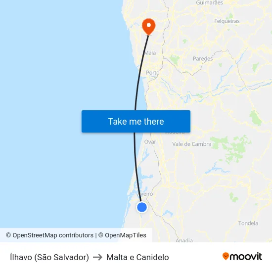 Ílhavo (São Salvador) to Malta e Canidelo map