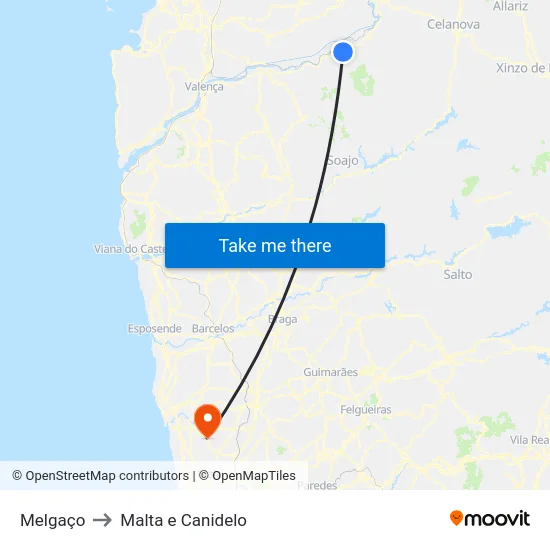 Melgaço to Malta e Canidelo map