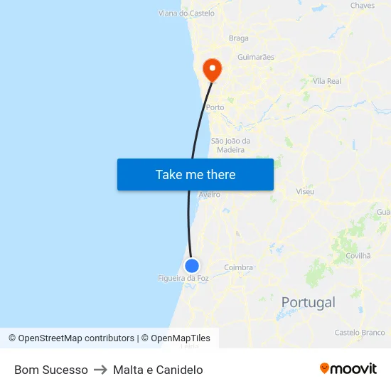 Bom Sucesso to Malta e Canidelo map