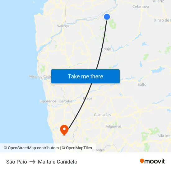 São Paio to Malta e Canidelo map