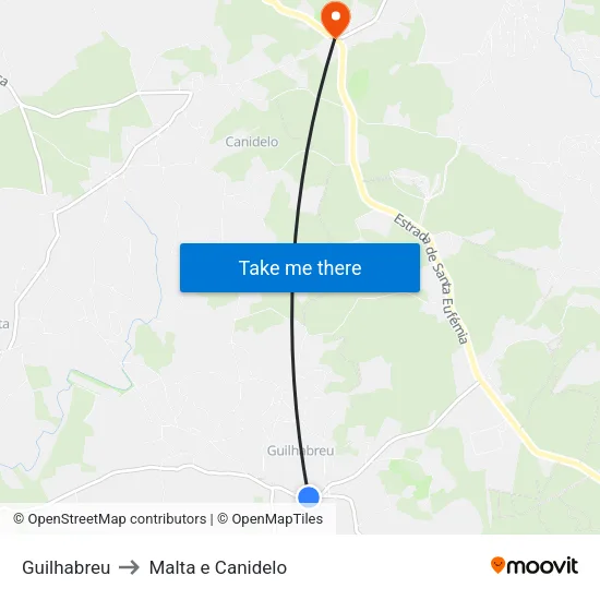 Guilhabreu to Malta e Canidelo map