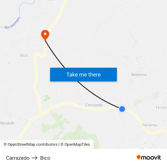 Carrazedo to Bico map