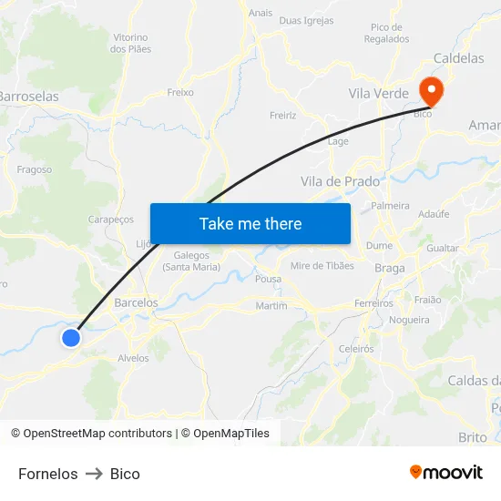 Fornelos to Bico map