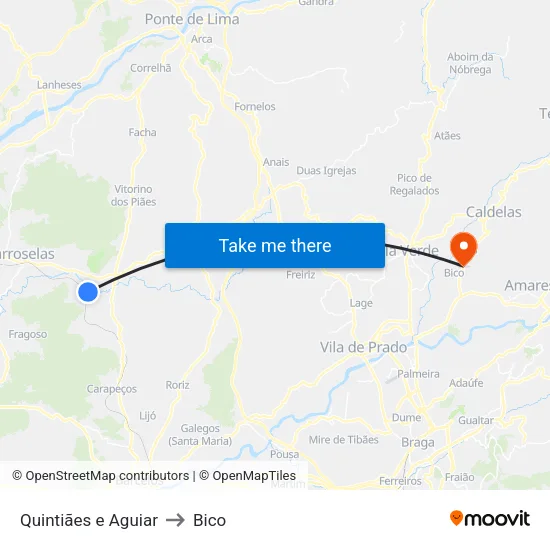 Quintiães e Aguiar to Bico map