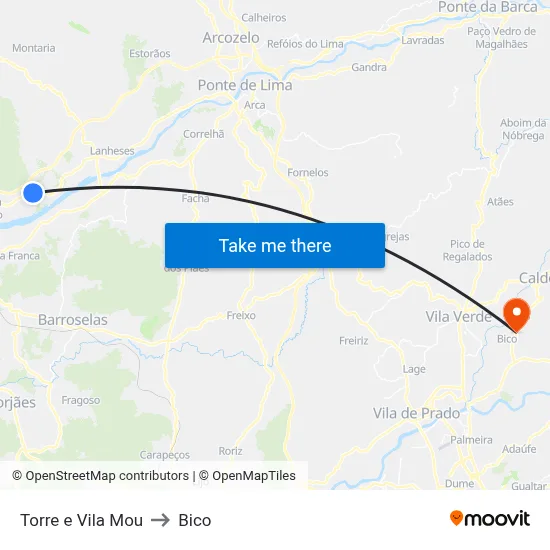 Torre e Vila Mou to Bico map
