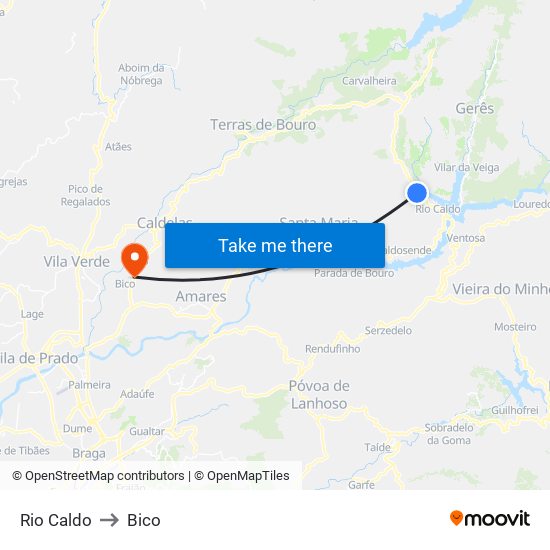 Rio Caldo to Bico map
