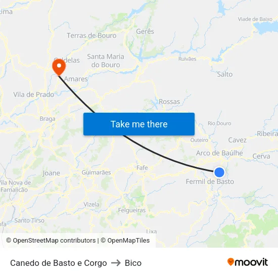 Canedo de Basto e Corgo to Bico map
