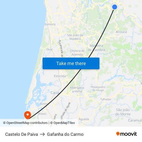 Castelo De Paiva to Gafanha do Carmo map