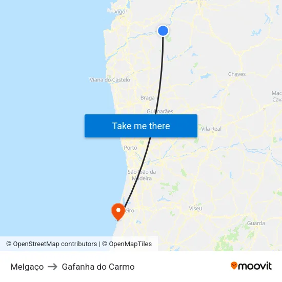 Melgaço to Gafanha do Carmo map