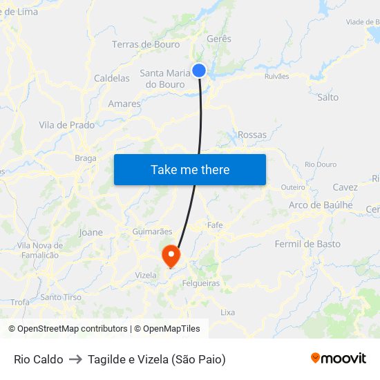 Rio Caldo to Tagilde e Vizela (São Paio) map